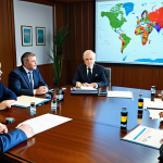 International Maritime Boundary Negotiation**

"A professional diplomatic meeting scene. Representatives from two countries, fully clothed in formal attire, are seated at a large table, discussing maritime boundary agreements. Maps and charts are visible. Focus on respectful dialogue and collaboration. Modern conference room setting. Safe for work, appropriate content, professional, well-lit, high resolution, perfect anatomy, natural proportions."

**