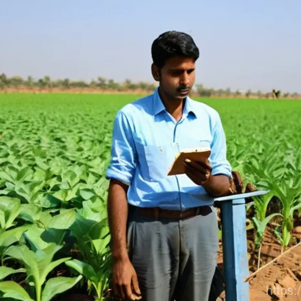 국제개발협력 전략 - **Prompt:** A vibrant outdoor scene in a sun-drenched agricultural field. An Indian agricultural sci...