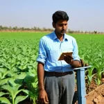 국제개발협력 전략 - **Prompt:** A vibrant outdoor scene in a sun-drenched agricultural field. An Indian agricultural sci...