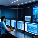 국제 공급망 변화와 지정학적 영향 - A modern digital supply chain control center with diverse professionals of South Asian descent monit...