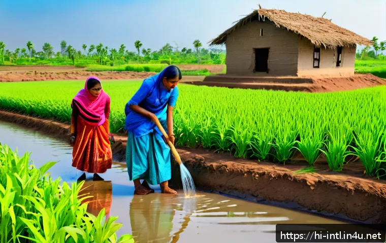 국제 개발 프로젝트 성공 사례 - A vibrant rural Indian village scene depicting local farmers and villagers actively participating in...