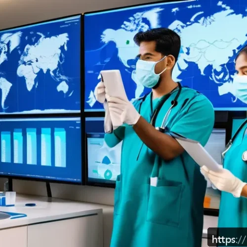 세계보건기구 WHO  역할 - A detailed digital illustration of a diverse group of healthcare workers in modern protective masks ...