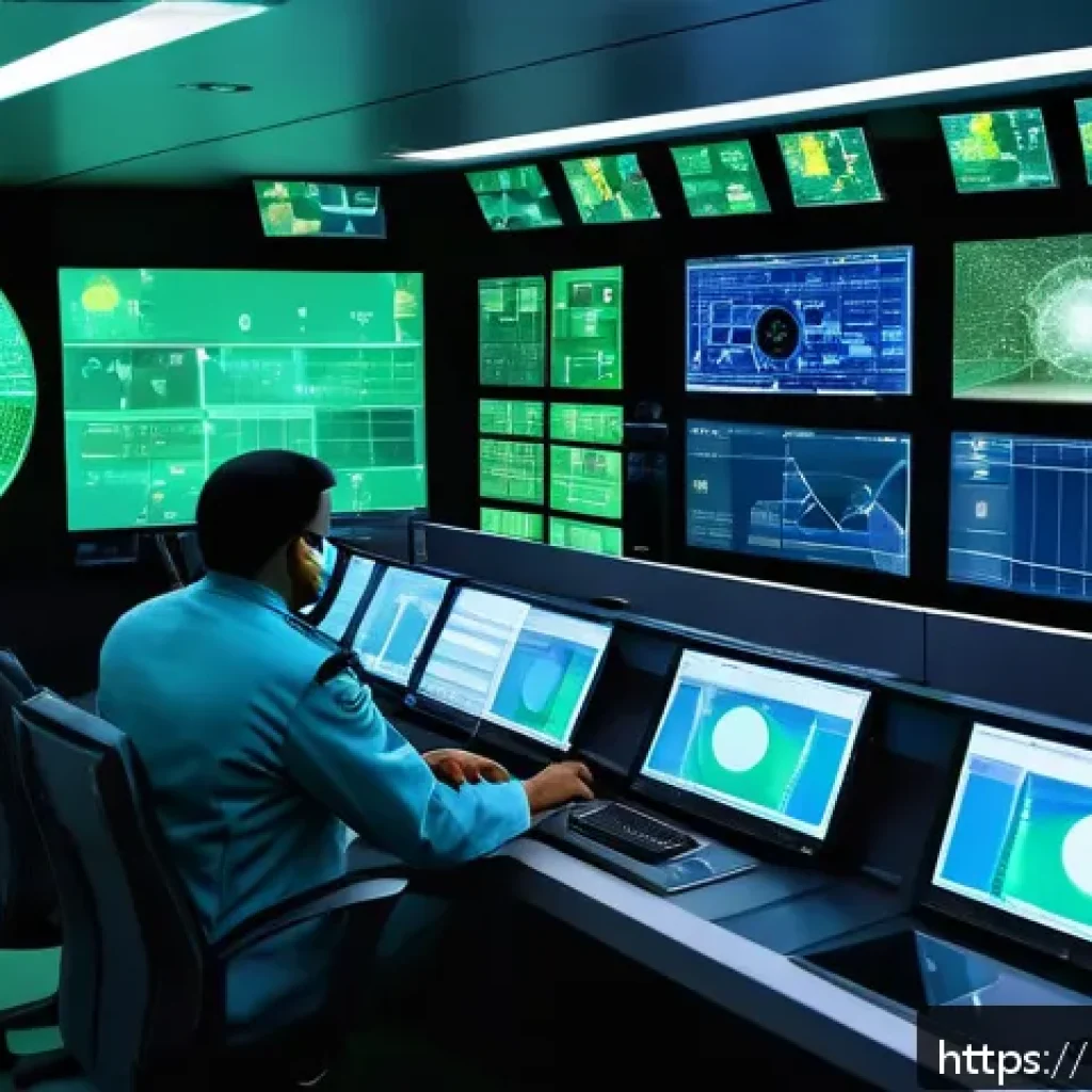 국제 핵안보 정상회의 NS - A highly detailed and realistic depiction of a futuristic nuclear facility control room featuring ad...