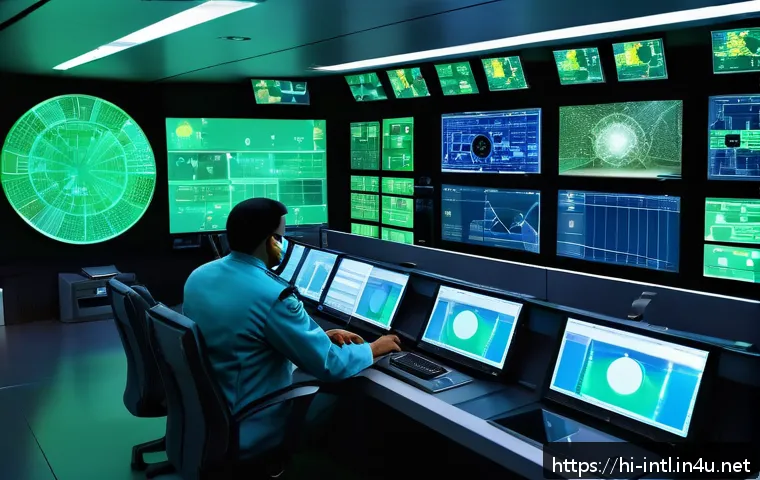 국제 핵안보 정상회의 NS - A highly detailed and realistic depiction of a futuristic nuclear facility control room featuring ad...